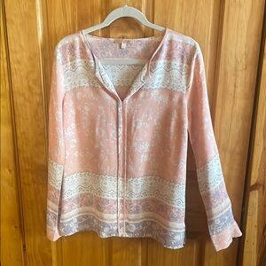Anthropologie’s Under Skies Boho Peach/Cream/Lavendar Lightweight Blouse, EUC, M